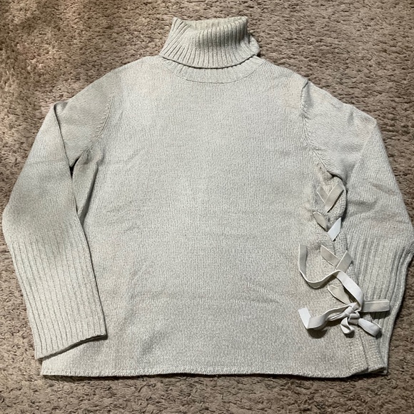 The Limited Oatmeal Turtleneck Sweater With Velour Side Tie - Picture 1 of 10